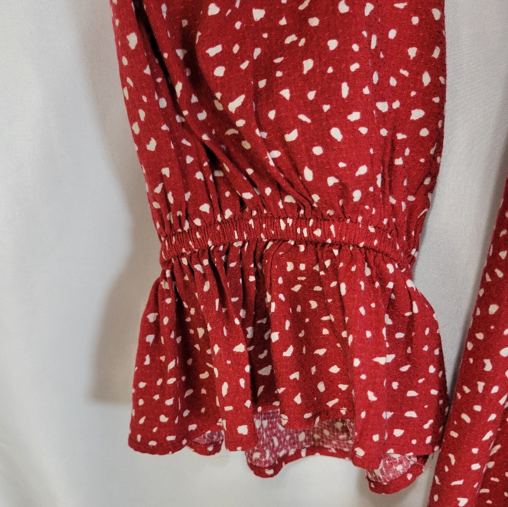 Ava&Viv Ruffled Tiered Tie-neck Long Sleeve Red Maxi Dress Peasant, Grannycore - Picture 6 of 11